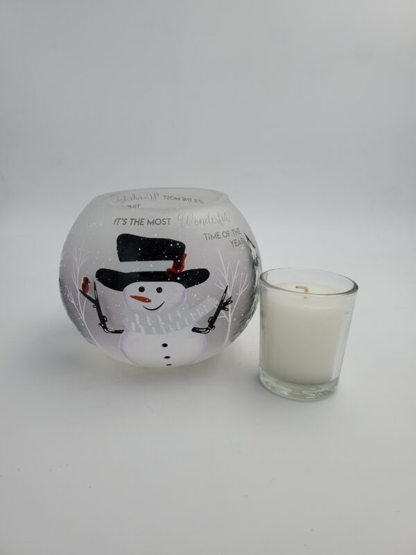 Snowman w/ Twig Arms Round Candle Holder St. Johnsbury Perfect Scents