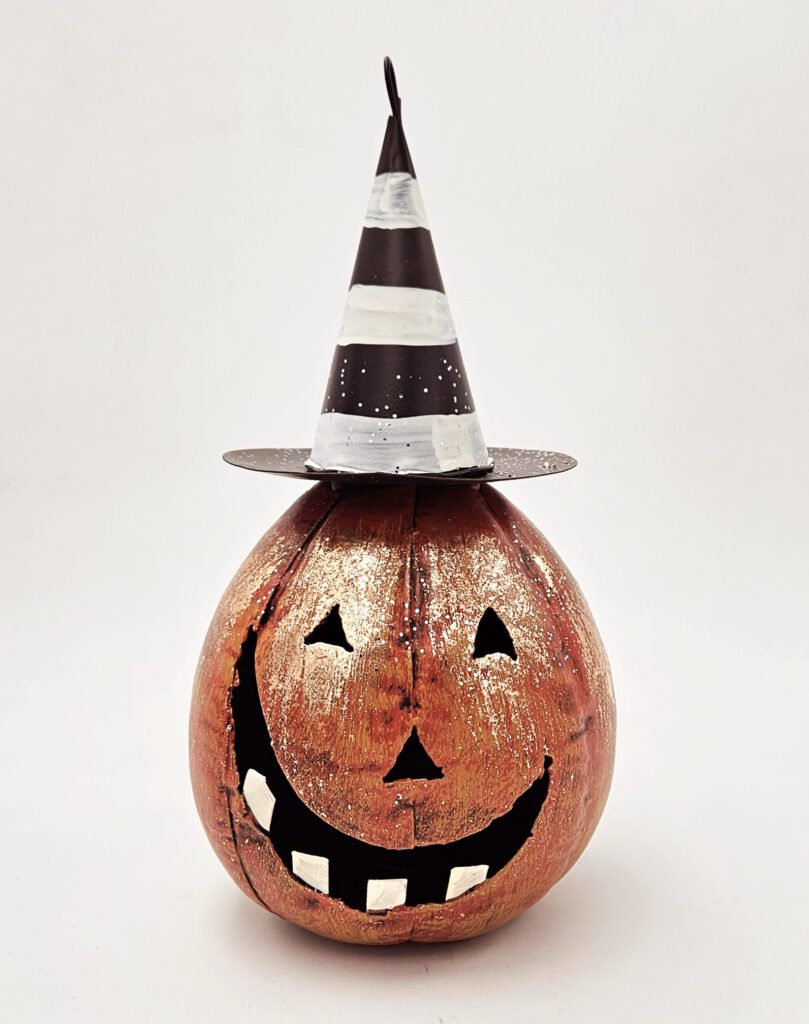 Metal Hanging Pumpkin with Witch Hat