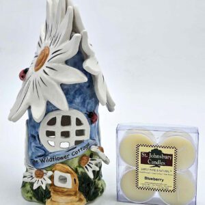 Blue Daisy Ceramic House/Candle Holder